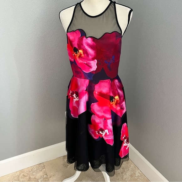 Badgley Mischka Dresses & Skirts - Badgley Mischka Black and Pink Halter Midi Sundress